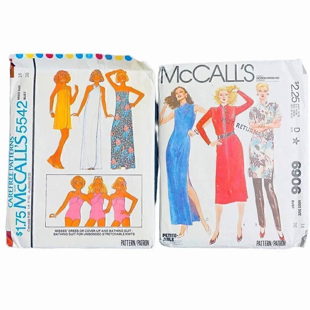 1979 McCall’s Patterns for Dress, Tunic, Cover up and Bathing Suits.